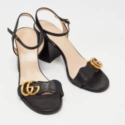 Pre Owned Gucci Black Leather GG Marmont Ankle Strap Sandals Size 36