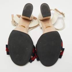 Gucci Tricolor Leather and Canvas Bow Flower Ankle Strap Sandals Size 36
