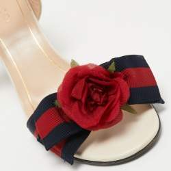 Gucci Tricolor Leather and Canvas Bow Flower Ankle Strap Sandals Size 36