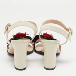 Gucci Tricolor Leather and Canvas Bow Flower Ankle Strap Sandals Size 36