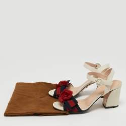 Gucci Tricolor Leather and Canvas Bow Flower Ankle Strap Sandals Size 36