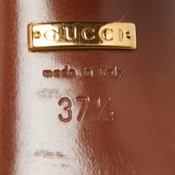Gucci Brown Leather Horsebit Web Stripe Detail Ankle Strap Block Heel Sandals Size 37.5