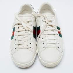 Pre Owned Gucci White Leather Embroidered Bee Ace Sneakers Size 36