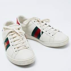 Pre Owned Gucci White Leather Embroidered Bee Ace Sneakers Size 36