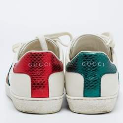 Pre Owned Gucci White Leather Embroidered Bee Ace Sneakers Size 36