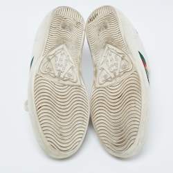 Pre Owned Gucci White Leather Embroidered Bee Ace Sneakers Size 36