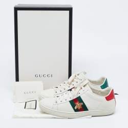 Pre Owned Gucci White Leather Embroidered Bee Ace Sneakers Size 36