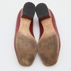 مملوكة مسبقًا Gucci Burgundy Leather Horsebit Block Heel Loafer Pumps Size 37.5