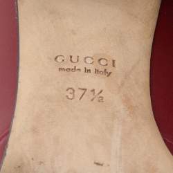 مملوكة مسبقًا Gucci Burgundy Leather Horsebit Block Heel Loafer Pumps Size 37.5