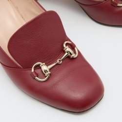 مملوكة مسبقًا Gucci Burgundy Leather Horsebit Block Heel Loafer Pumps Size 37.5