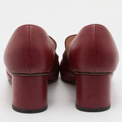مملوكة مسبقًا Gucci Burgundy Leather Horsebit Block Heel Loafer Pumps Size 37.5
