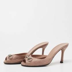Gucci Pink Guccissima Leather Horsebit Slide Sandals Size 37.5