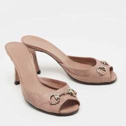 Gucci Pink Guccissima Leather Horsebit Slide Sandals Size 37.5