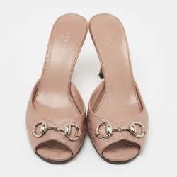 Gucci Pink Guccissima Leather Horsebit Slide Sandals Size 37.5