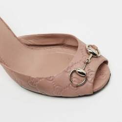 Gucci Pink Guccissima Leather Horsebit Slide Sandals Size 37.5