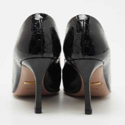 Pre Owned Gucci Black Guccissima Patent Leather Horsebit Peep Toe Pumps Size 36.5