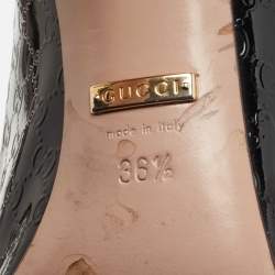 Pre Owned Gucci Black Guccissima Patent Leather Horsebit Peep Toe Pumps Size 36.5