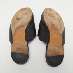 Pre Owned Gucci Black Leather Rose Embroidered Princetown Horsebit Flat Mules Size 39