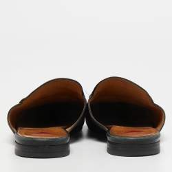 Pre Owned Gucci Black Leather Rose Embroidered Princetown Horsebit Flat Mules Size 39