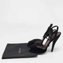 Pre Owned Gucci Black Velvet Peep Toe Platform Ankle Strap Sandals Size 38