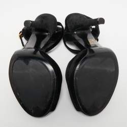 Pre Owned Gucci Black Velvet Peep Toe Platform Ankle Strap Sandals Size 38