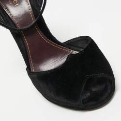 Pre Owned Gucci Black Velvet Peep Toe Platform Ankle Strap Sandals Size 38