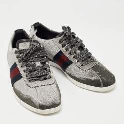 Pre Owned Gucci Silver Glitter Bambi Sneakers Size 35.5