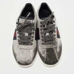 Pre Owned Gucci Silver Glitter Bambi Sneakers Size 35.5