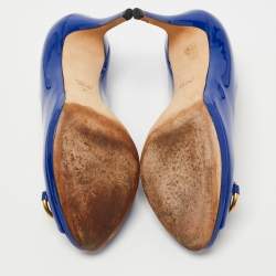 Pre Owned Gucci Blue Patent Leather New Hollywood Peep Toe Pumps Size 40