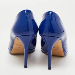 Pre Owned Gucci Blue Patent Leather New Hollywood Peep Toe Pumps Size 40
