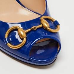 Pre Owned Gucci Blue Patent Leather New Hollywood Peep Toe Pumps Size 40