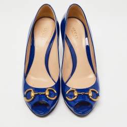 Pre Owned Gucci Blue Patent Leather New Hollywood Peep Toe Pumps Size 40