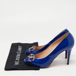 Pre Owned Gucci Blue Patent Leather New Hollywood Peep Toe Pumps Size 40