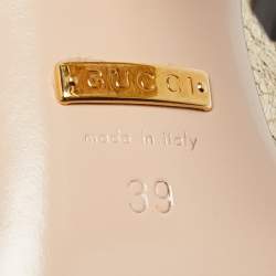 Gucci Metallic Gold Texture Leather Double G Marmont Fringe Sandals Size 39