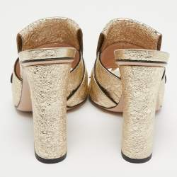Gucci Metallic Gold Texture Leather Double G Marmont Fringe Sandals Size 39