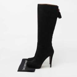 Pre Owned Gucci Black Suede Bamboo Tassel Knee Length Platform Boots Size 40
