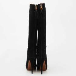 Pre Owned Gucci Black Suede Bamboo Tassel Knee Length Platform Boots Size 40