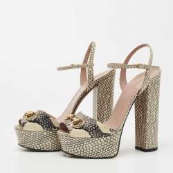 Gucci Black/Beige Python Claudie Sandals Size 39.5