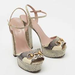 Gucci Black/Beige Python Claudie Sandals Size 39.5
