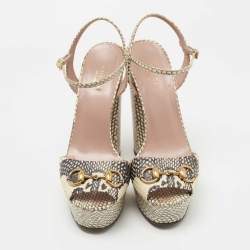 Gucci Black/Beige Python Claudie Sandals Size 39.5