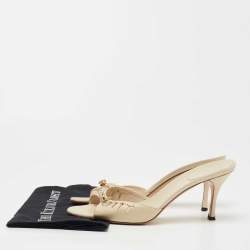Gucci Cream Leather Laser Cut Bow Slide Sandals Size 40