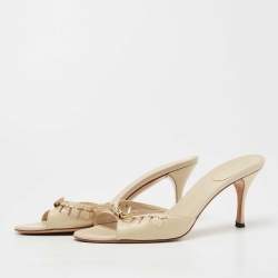 Gucci Cream Leather Laser Cut Bow Slide Sandals Size 40