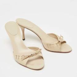 Gucci Cream Leather Laser Cut Bow Slide Sandals Size 40