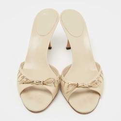 Gucci Cream Leather Laser Cut Bow Slide Sandals Size 40