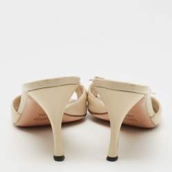 Gucci Cream Leather Laser Cut Bow Slide Sandals Size 40