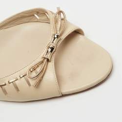 Gucci Cream Leather Laser Cut Bow Slide Sandals Size 40