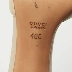 Gucci Cream Leather Laser Cut Bow Slide Sandals Size 40