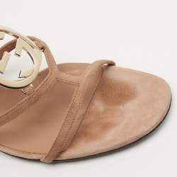 Gucci Beige Suede Interlocking G Kitten Heel Slide Sandals Size 39.5