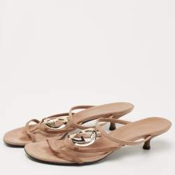 Gucci Beige Suede Interlocking G Kitten Heel Slide Sandals Size 39.5