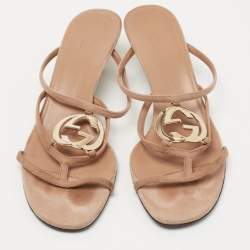 Gucci Beige Suede Interlocking G Kitten Heel Slide Sandals Size 39.5